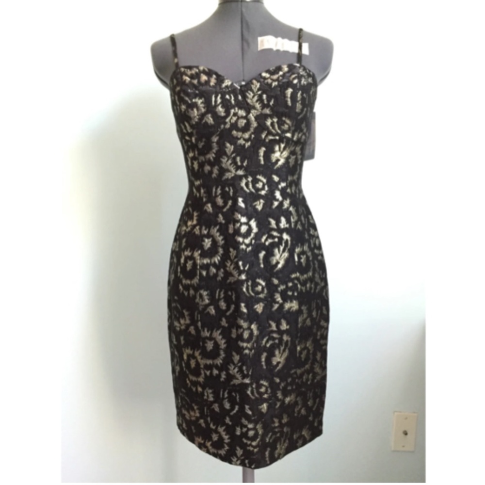 NWT Tracy Reese Black and Metallic Brocade Cocktail Dress Size S
